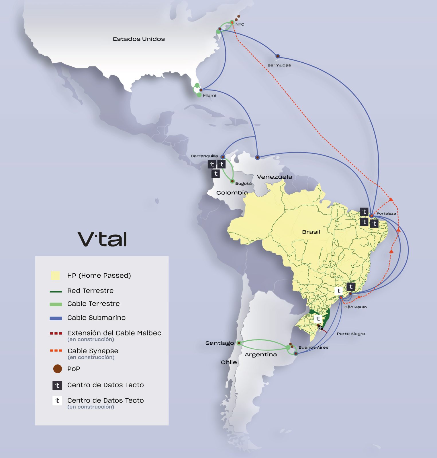 Mapa de cobertura de la malla de fibra V.tal